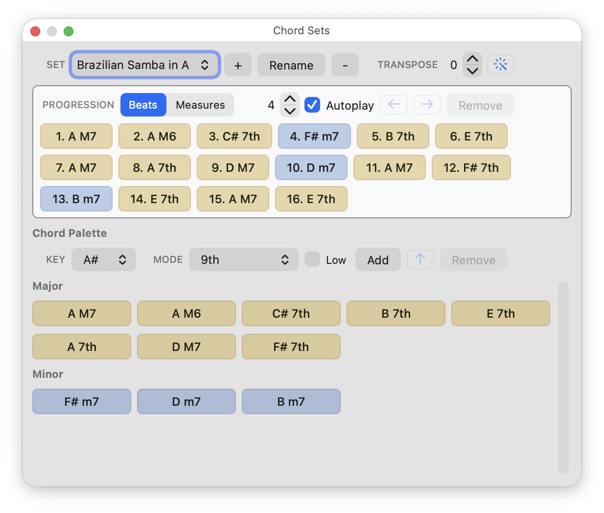 HyperChord chord sets and progression palette