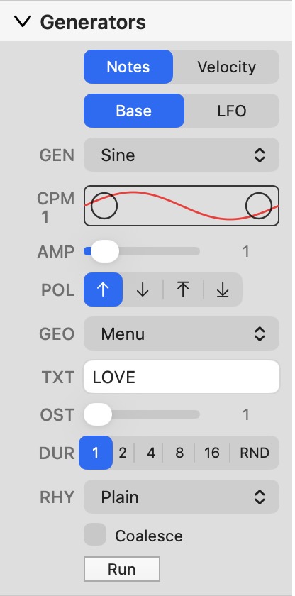 HyperChord note generator controls