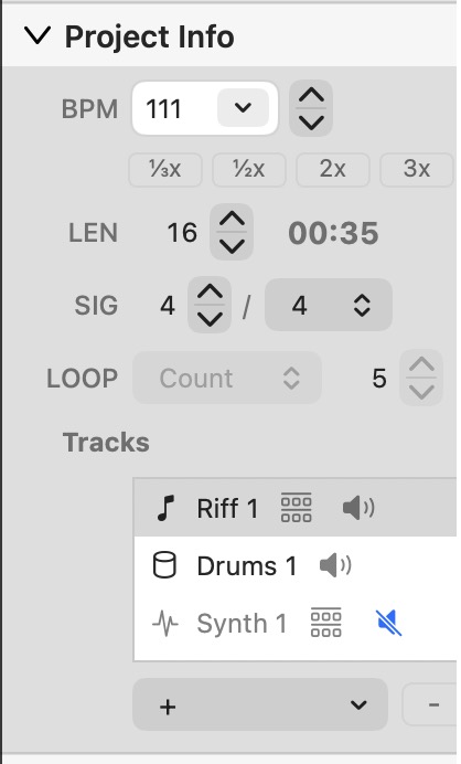 HyperChord project information controls